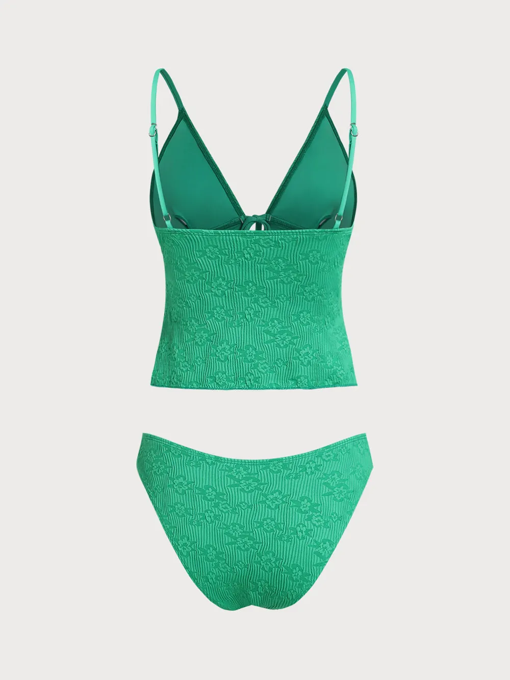 Green Tie Front Jacquard Tankini Set sold by Samiol product image thumbnail 2