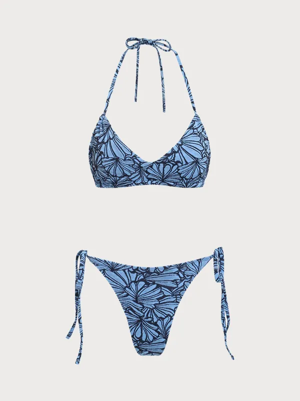 Blue Contrast Shell Pattern Bikini Set made by Samiol