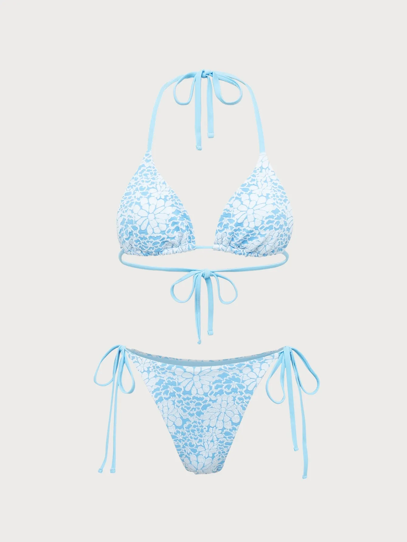 Blue Jacquard Contrast Color Bikini Set sold by Samiol