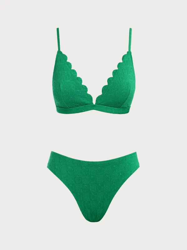 Green Floral Wave Edge Bikini Set made by Samiol