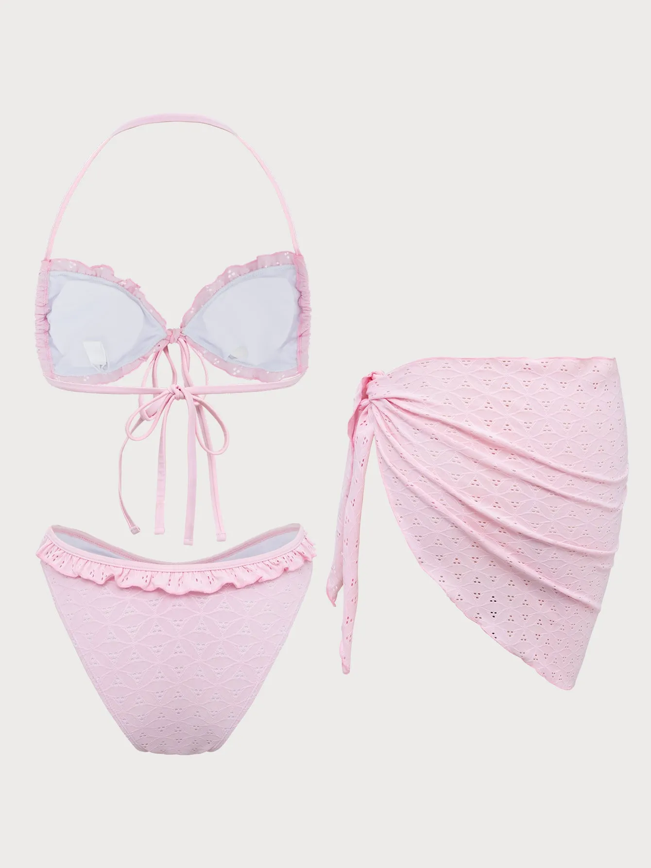 Pink Front Tie Ruffle Bikini Set sold by Samiol product image thumbnail 2