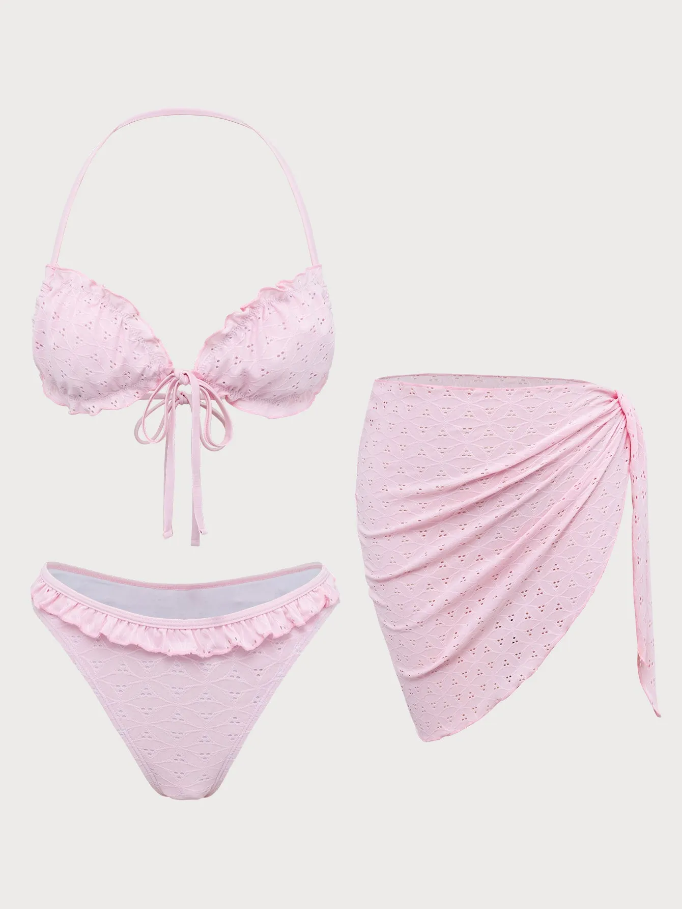 Pink Front Tie Ruffle Bikini Set sold by Samiol