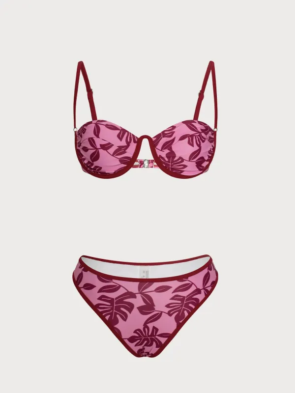 Pink Printed Underwire Contrast Bikini Set made by Samiol