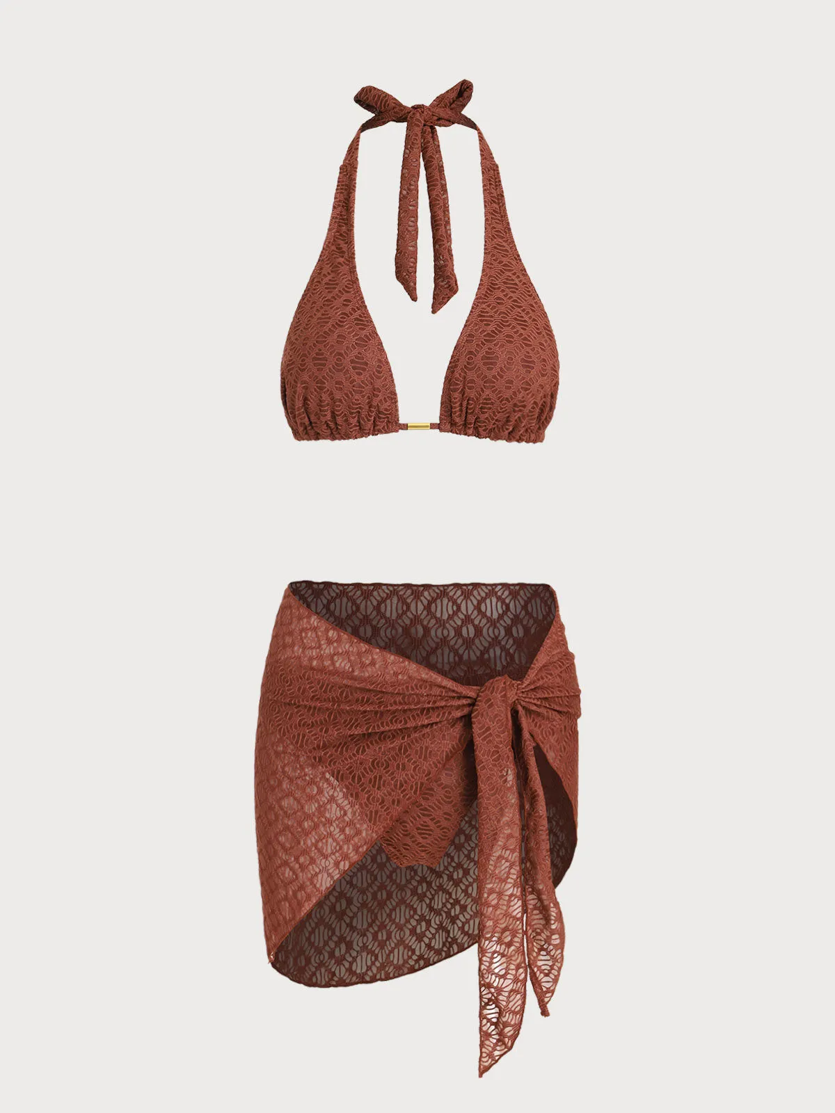 Brown Metallic Bikini Three-Piece Set sold by Samiol product image thumbnail 2