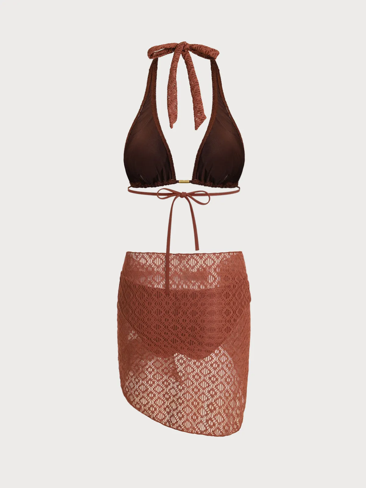 Brown Metallic Bikini Three-Piece Set sold by Samiol product image thumbnail 3
