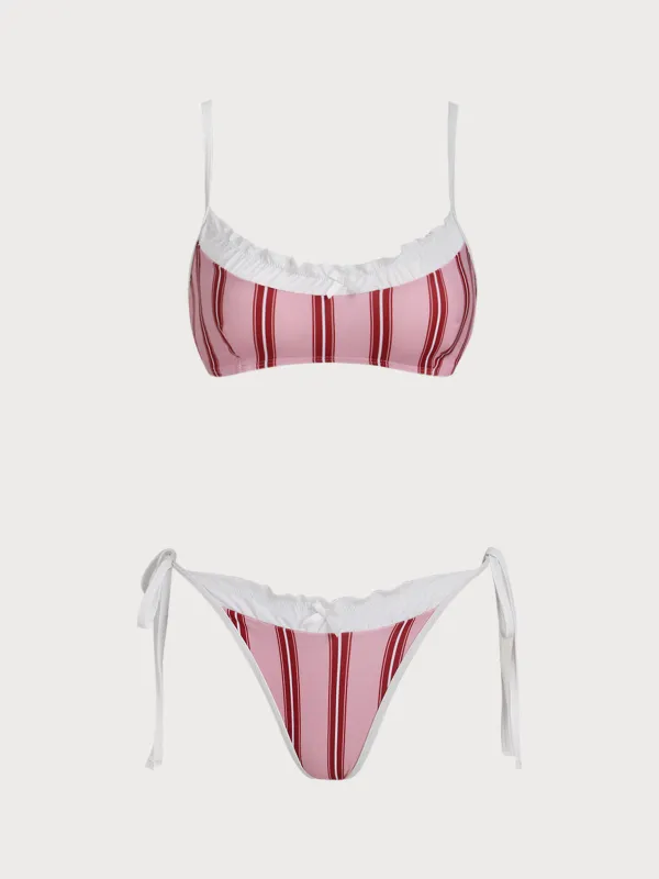 Pink Contrast Stripe Print Bikini Set made by Samiol