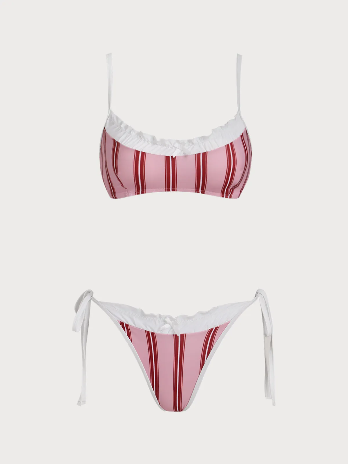 Pink Contrast Stripe Print Bikini Set sold by Samiol