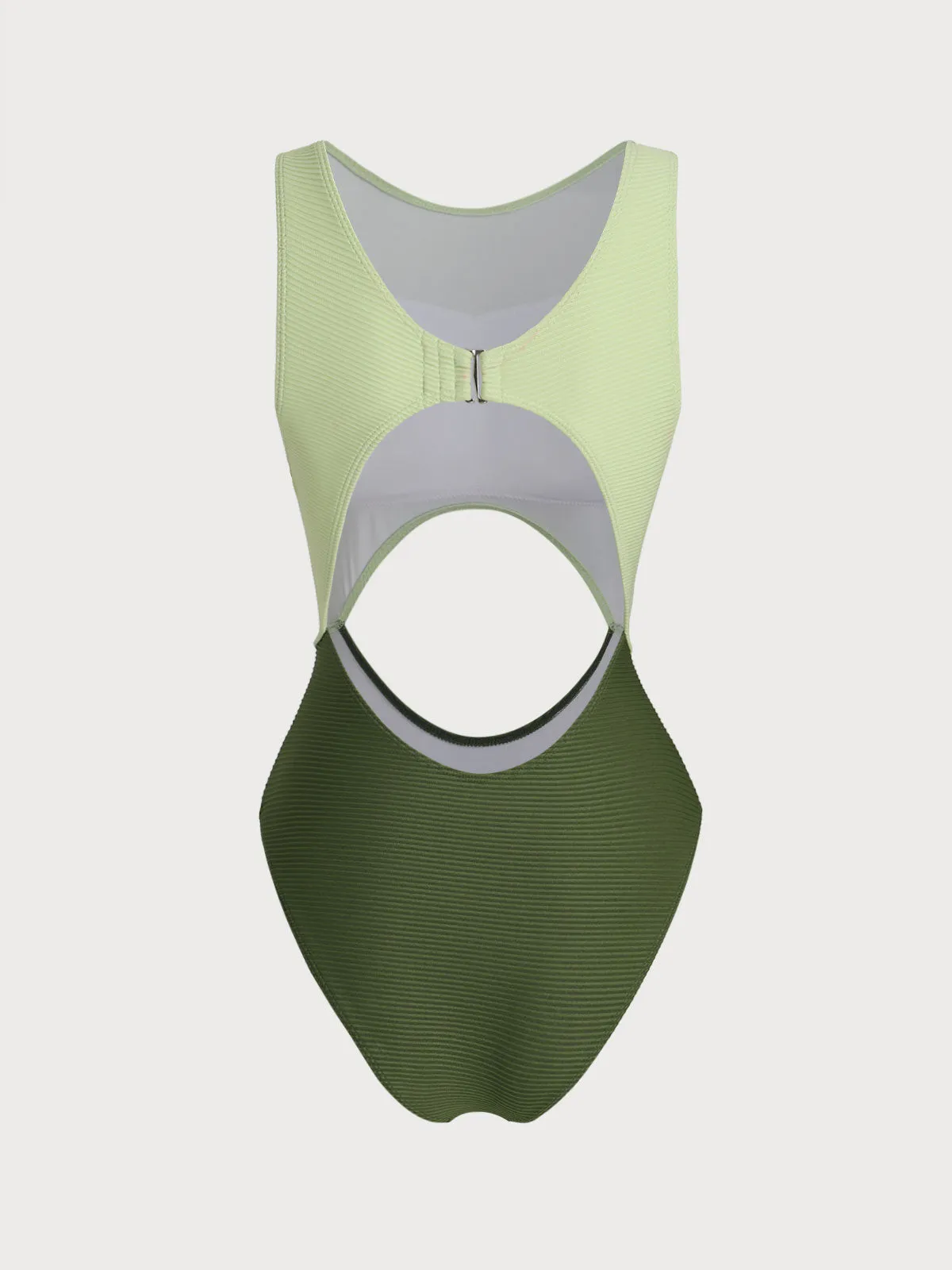 Green Contrast Ribbed Hollow One-Piece Swimsuit sold by Samiol product image thumbnail 2