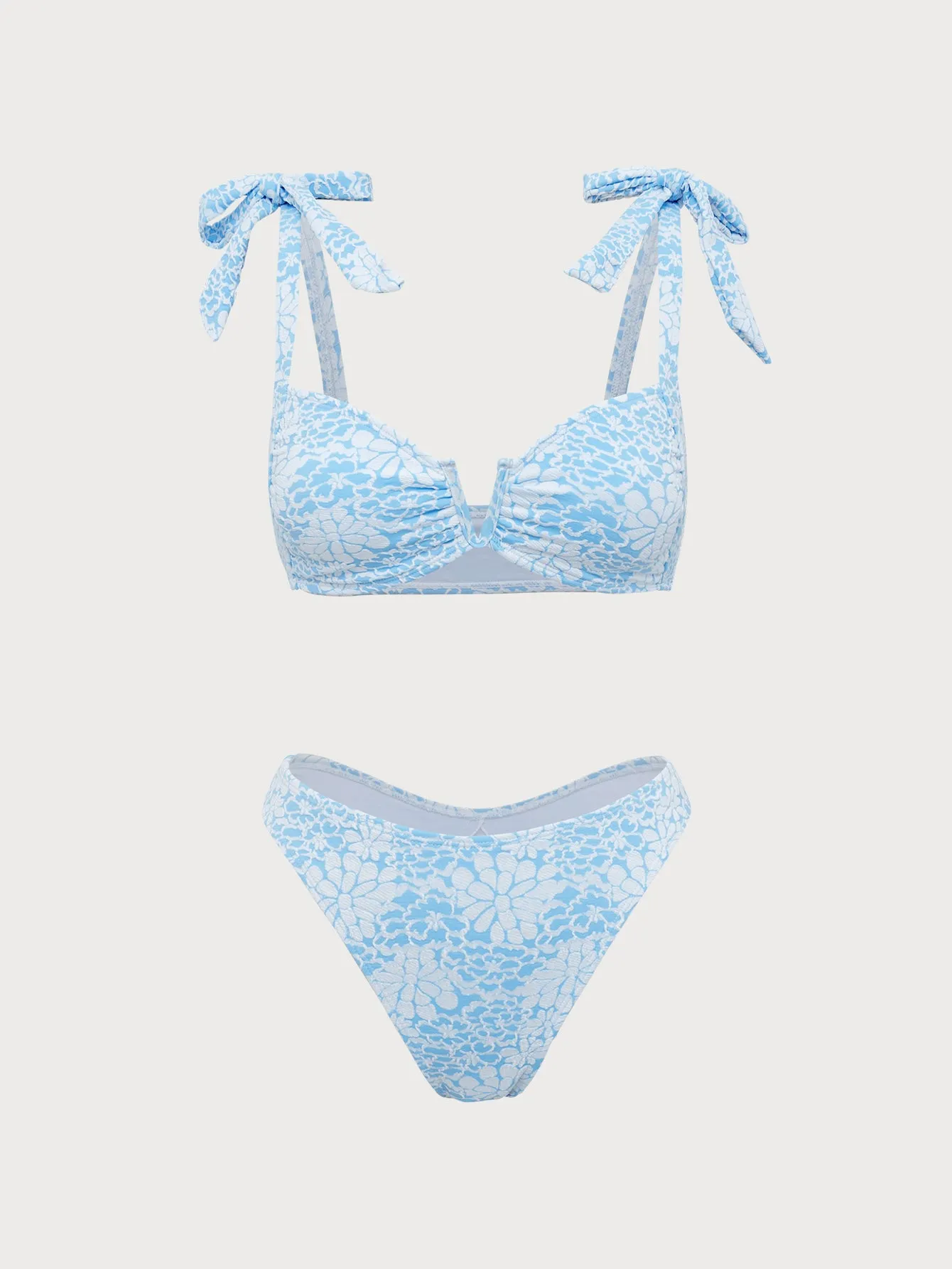 Blue Contrast Color V-Neck Bikini Set sold by Samiol