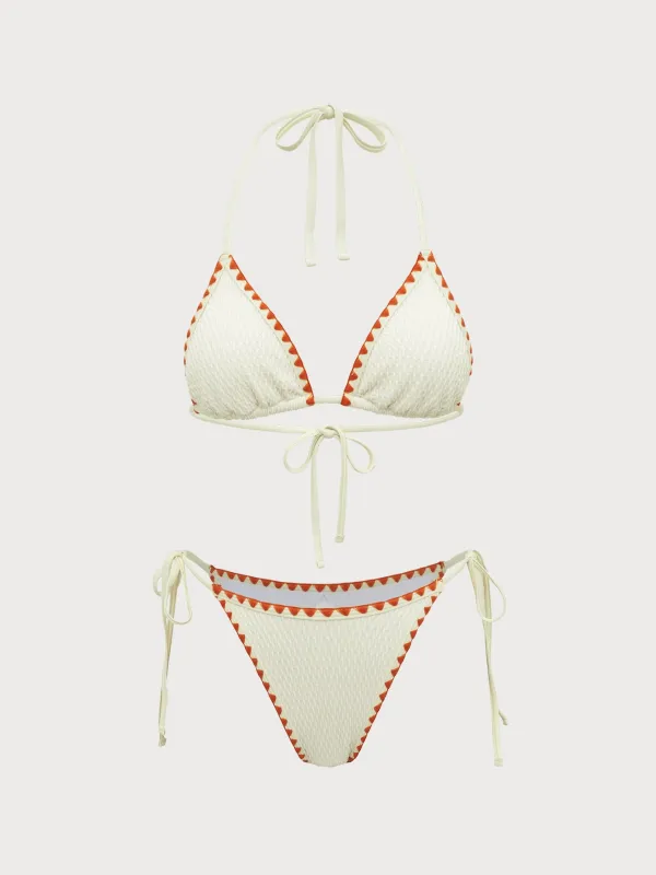 White Contrast Flower Bud Bikini Set made by Samiol