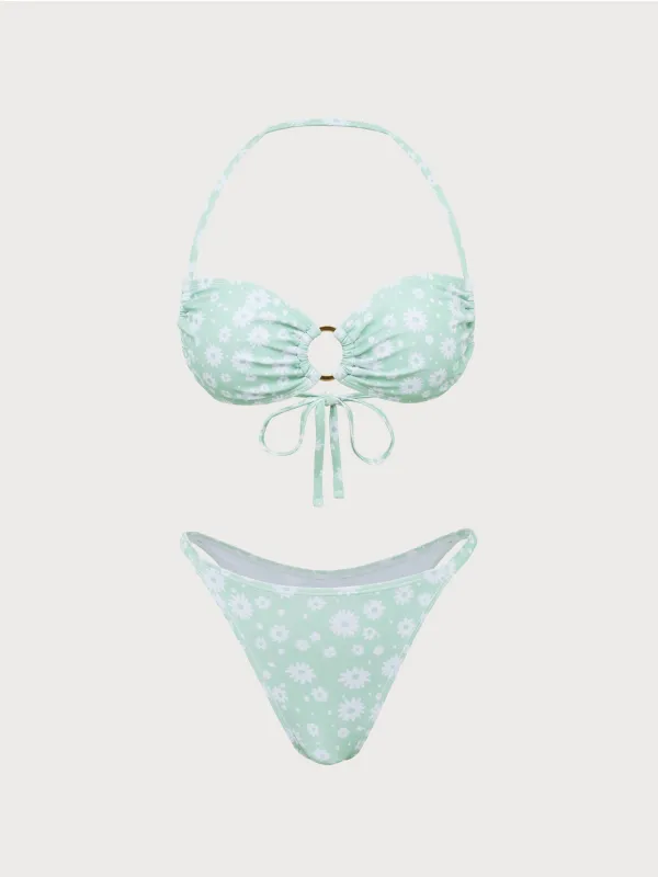 Light Green Ring Hollow Print Bikini Set made by Samiol