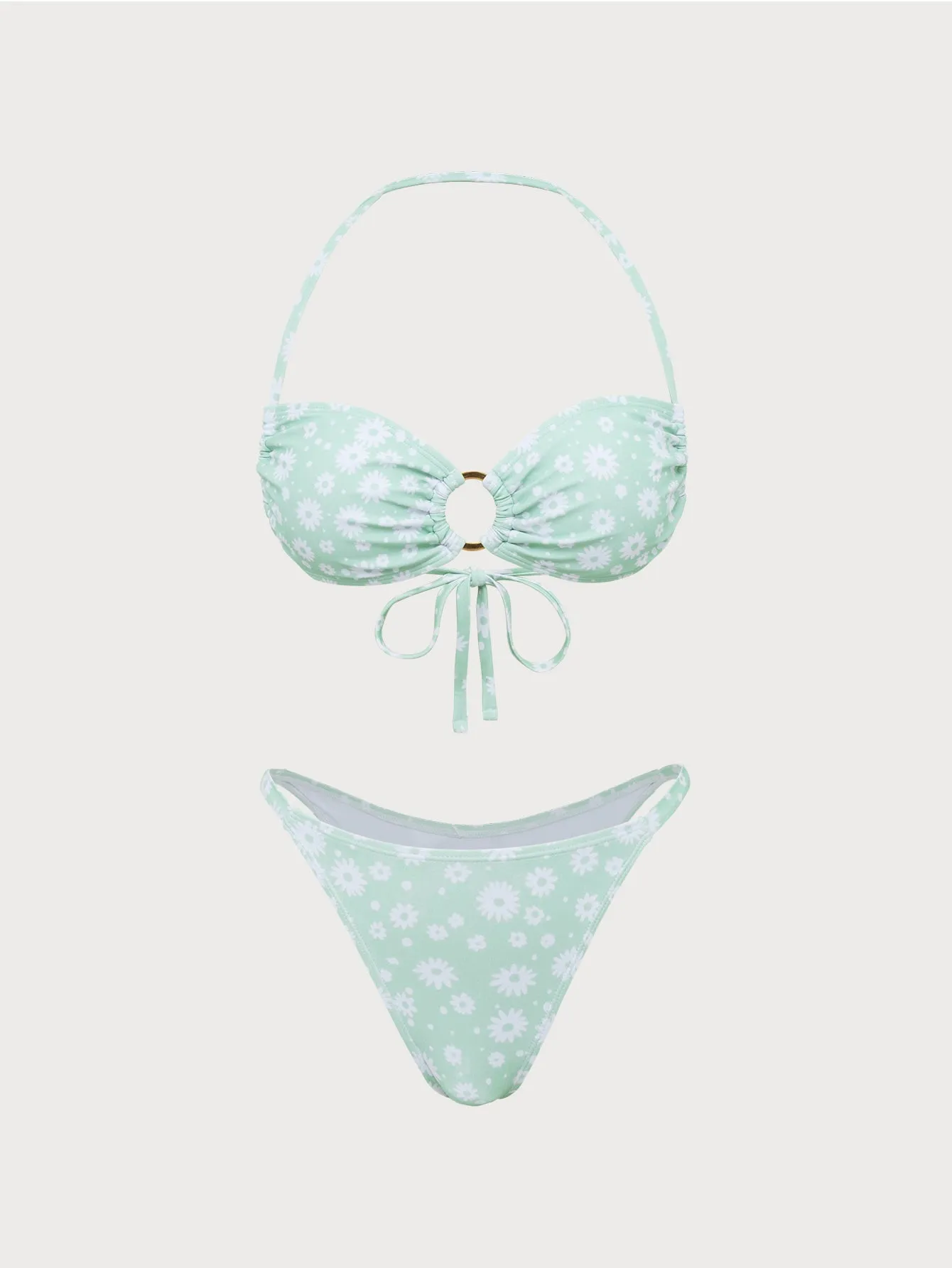 Light Green Ring Hollow Print Bikini Set sold by Samiol