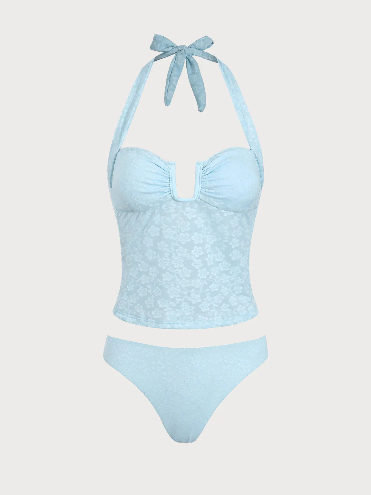 Light Blue Floral Tankini Set sold by Samiol