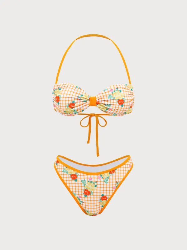 Yellow Floral Plaid Bikini Set made by Samiol