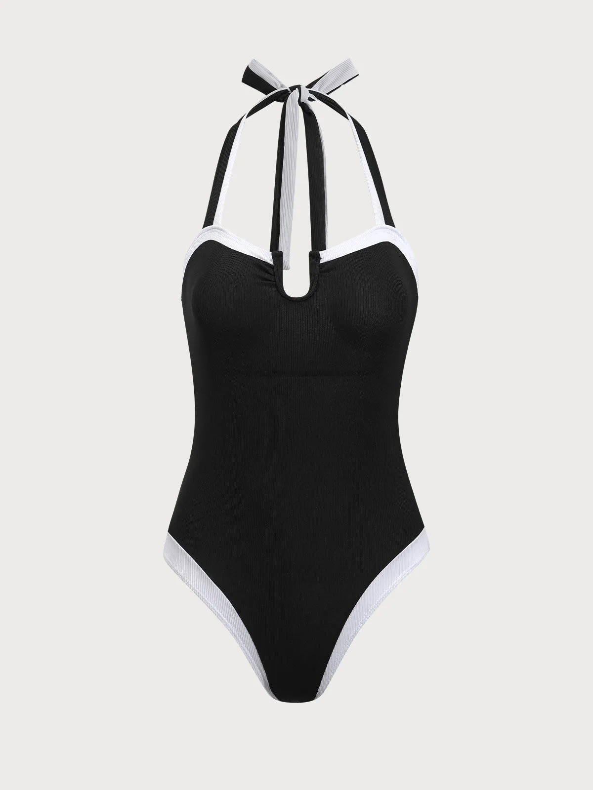 Black Contrast U-Shaped One-Piece Swimsuit sold by Samiol product image thumbnail 5