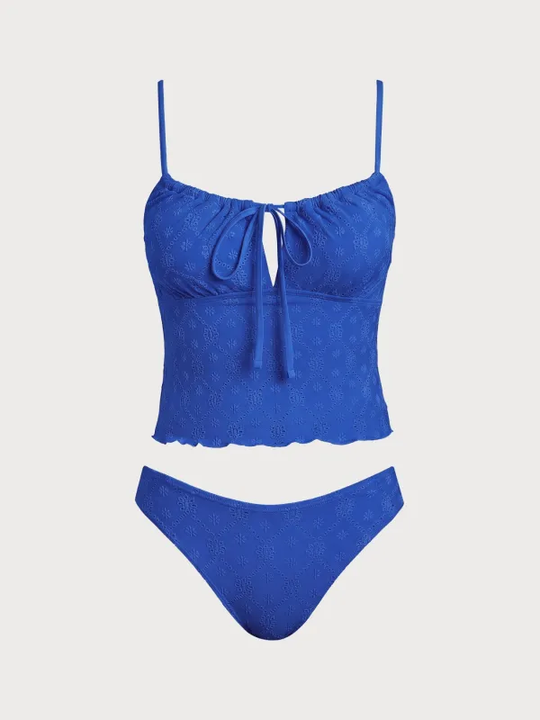 Blue Wave Cut Tie Front Tankini Set made by Samiol