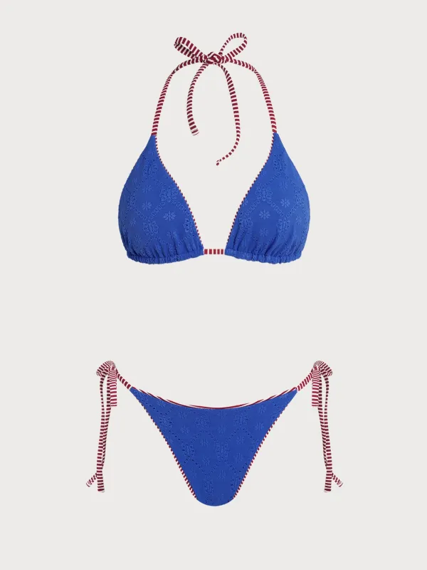 Blue Striped Reversible Bikini Set made by Samiol