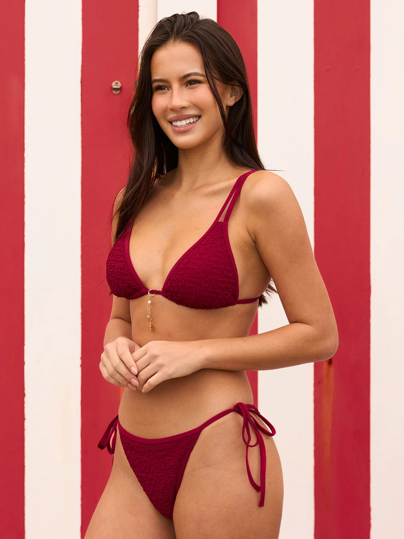 Wine Red Star Ruched Trim Bikini Set sold by Samiol product image thumbnail 3