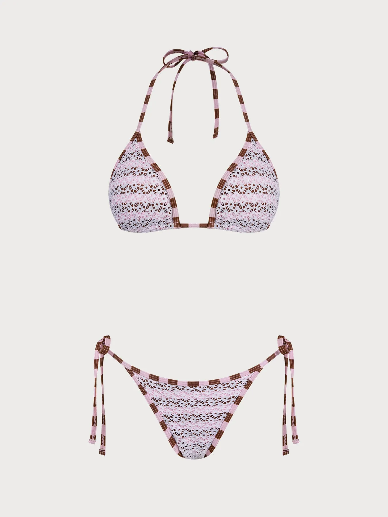 Pink Contrast Plaid Textured Bikini Set sold by Samiol
