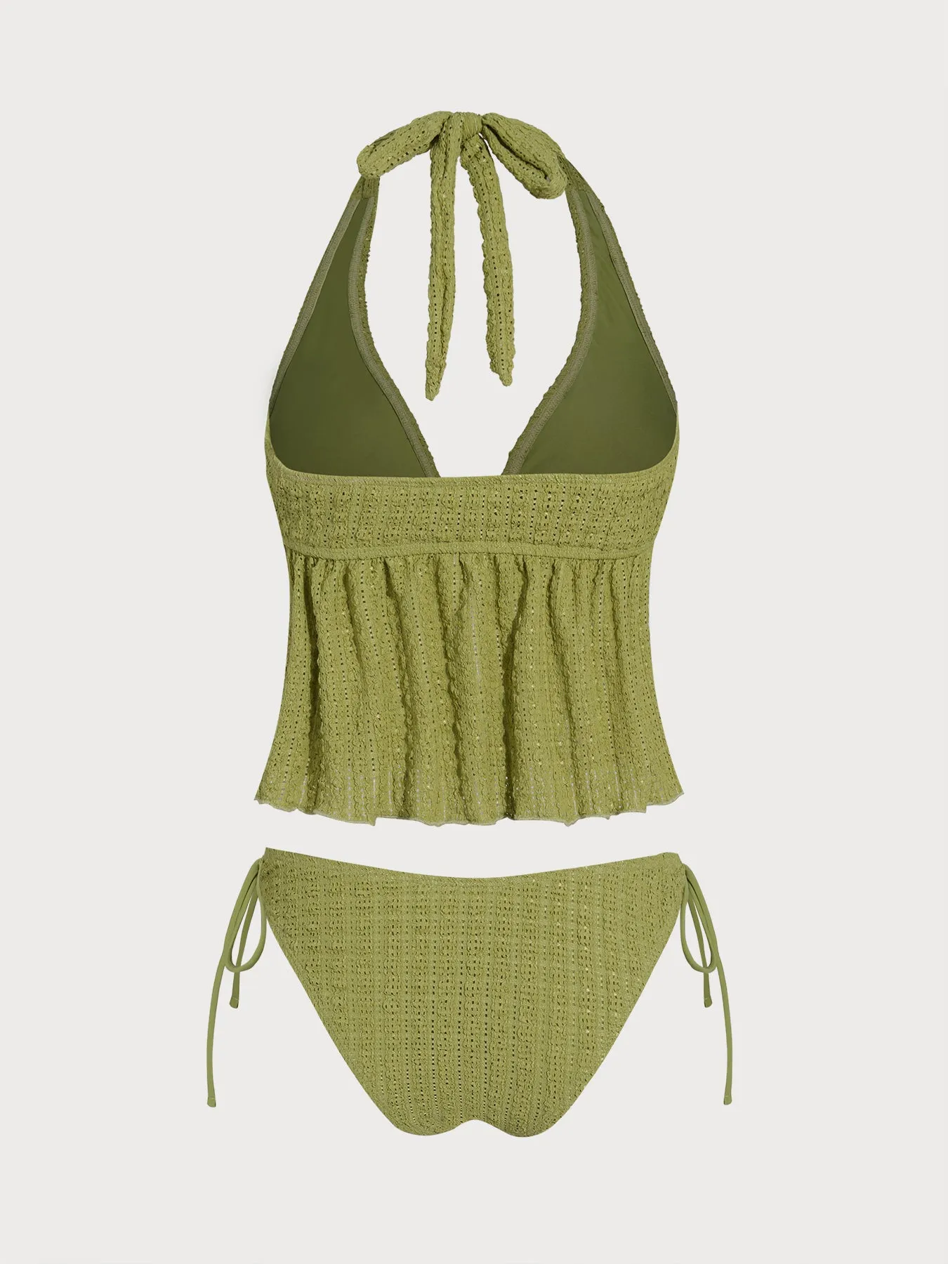 Green Contrast Lace Trim Tie-Front Tankini Set sold by Samiol product image thumbnail 2