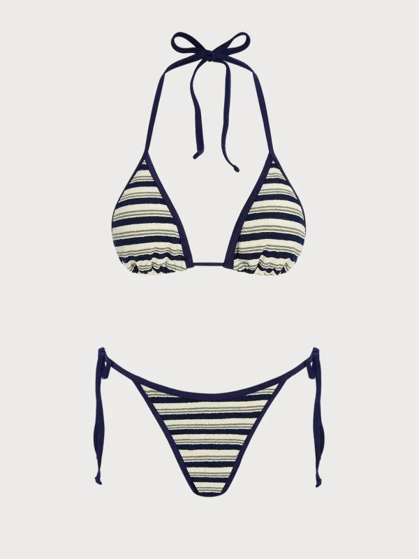 Royal Blue Striped Contrast Bikini Set made by Samiol