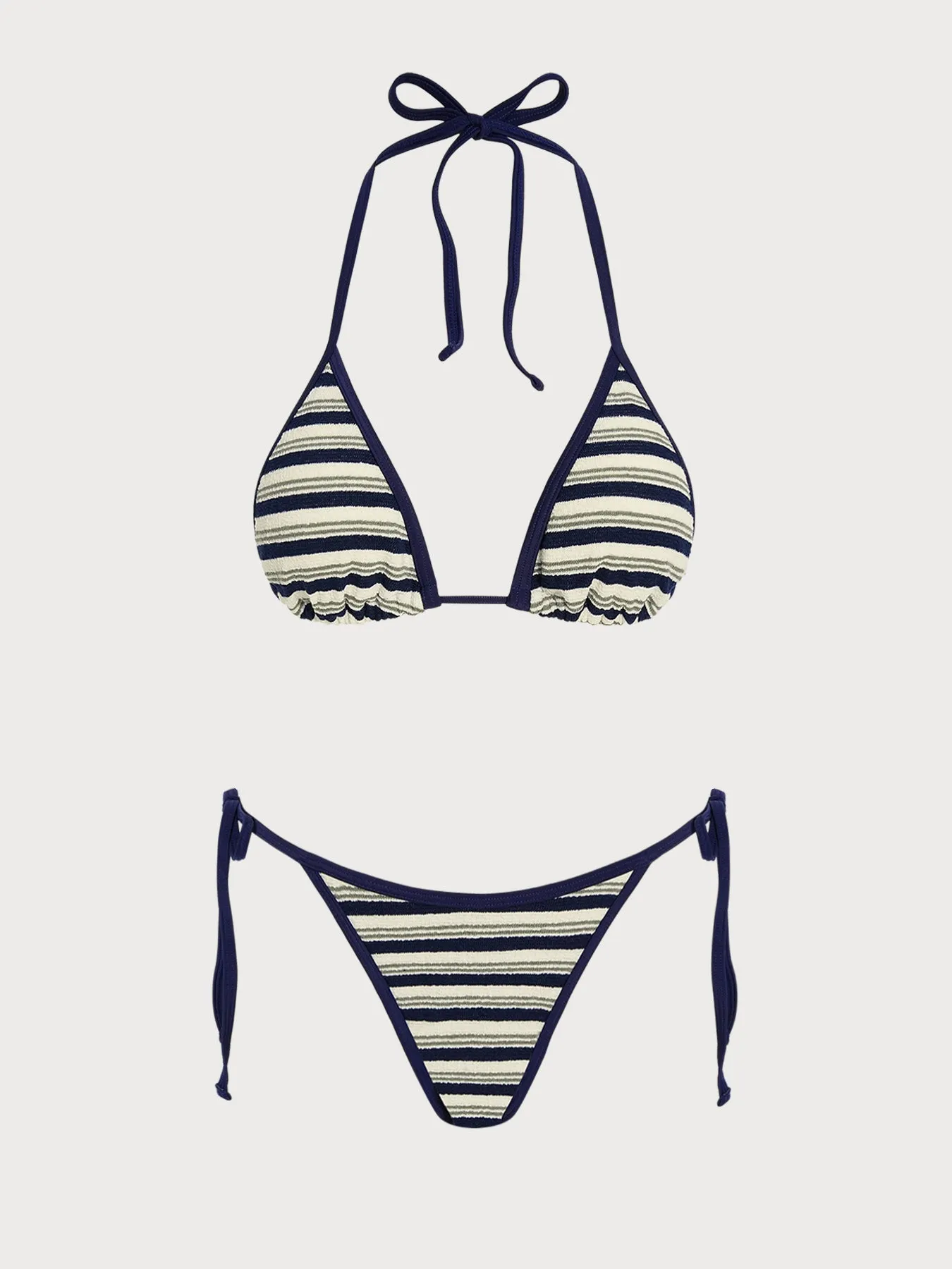 Royal Blue Striped Contrast Bikini Set sold by Samiol