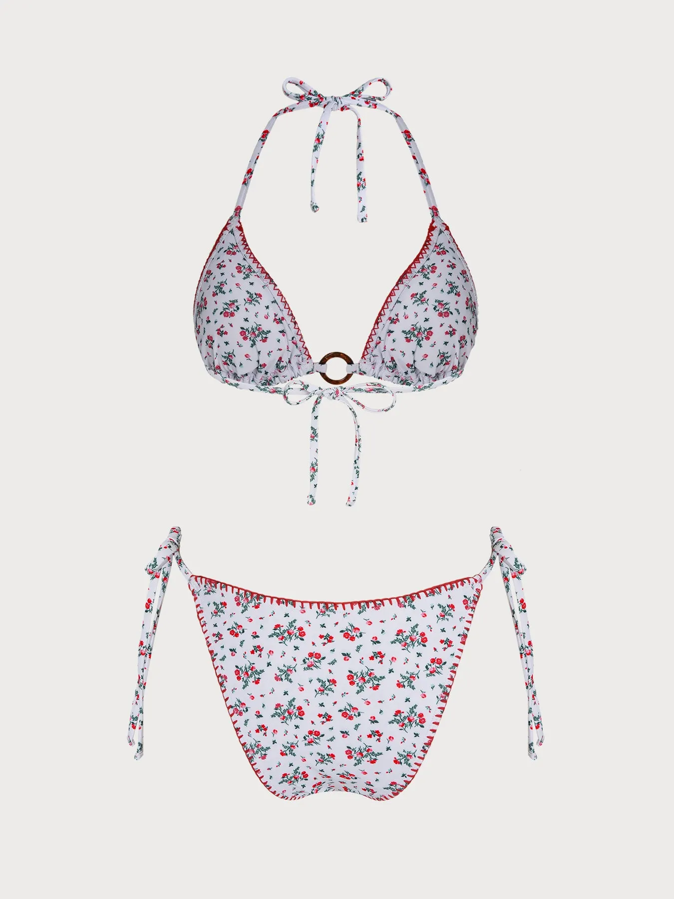 Red O-Ring Floral Contrast Bikini Set sold by Samiol product image thumbnail 2