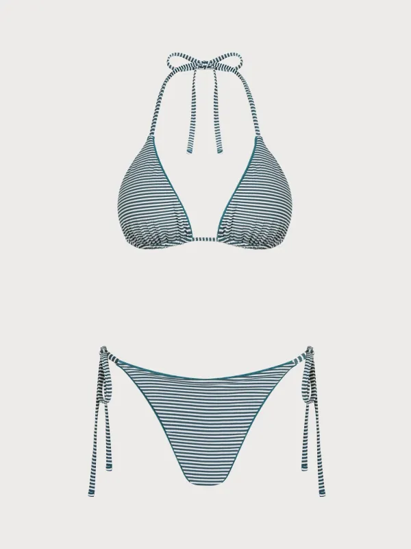 Green Striped Reversible Bikini Set made by Samiol