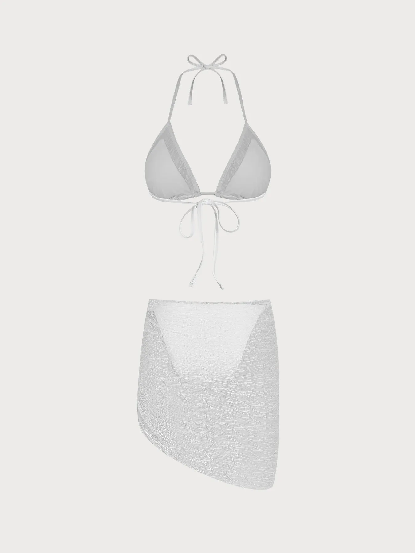 White Solid Textured Bikini Three Piece Set sold by Samiol product image thumbnail 4