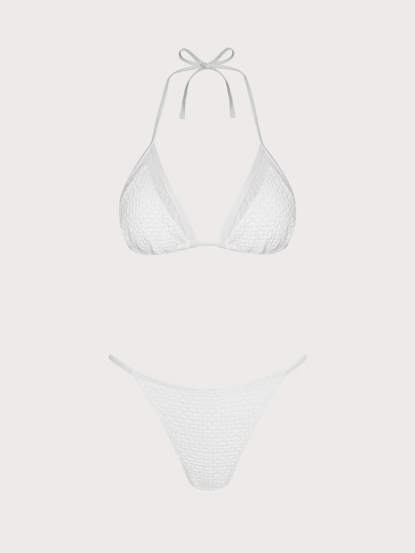 White Solid Textured Bikini Three Piece Set sold by Samiol product image thumbnail 5