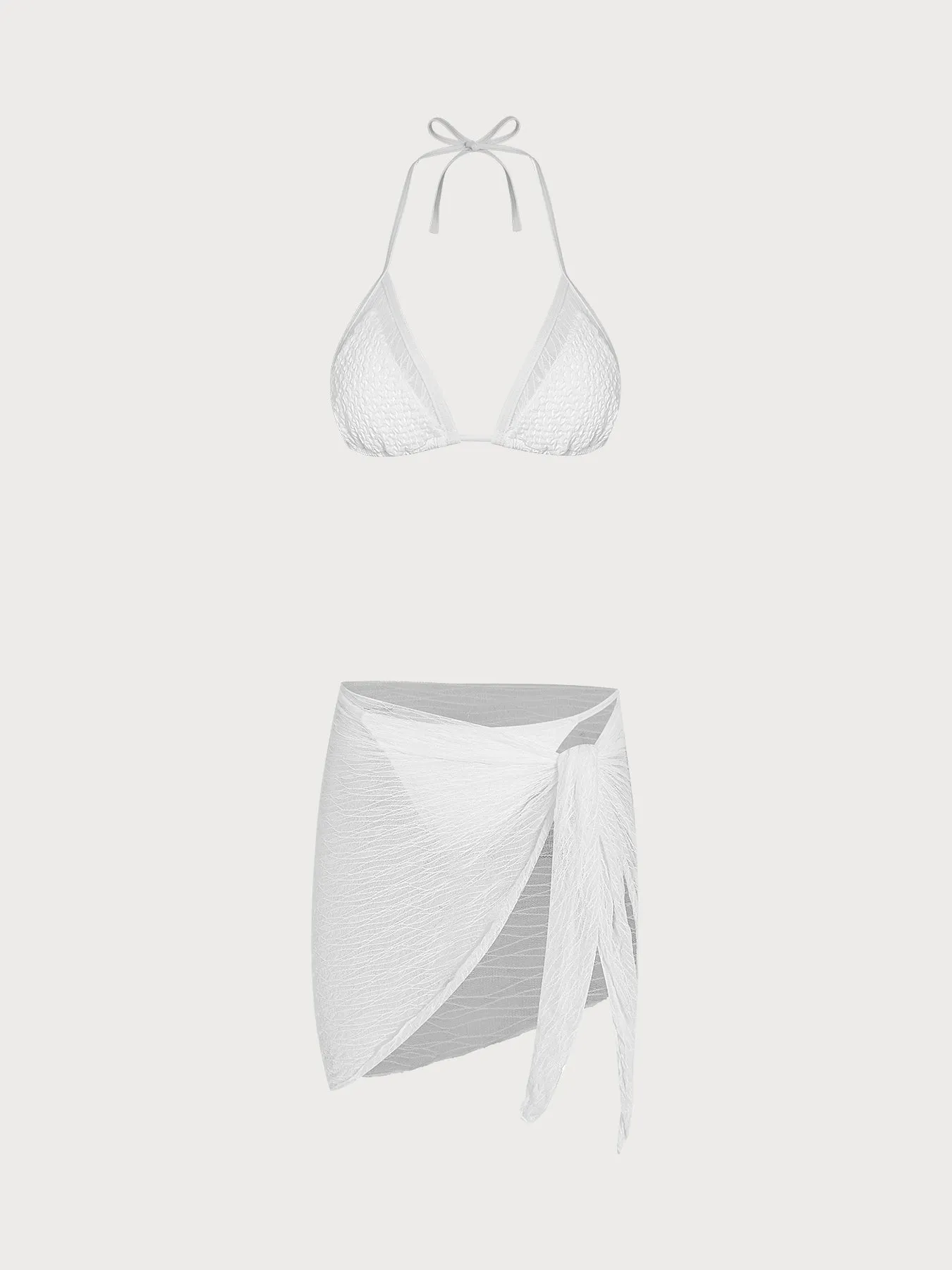 White Solid Textured Bikini Three Piece Set sold by Samiol product image thumbnail 3