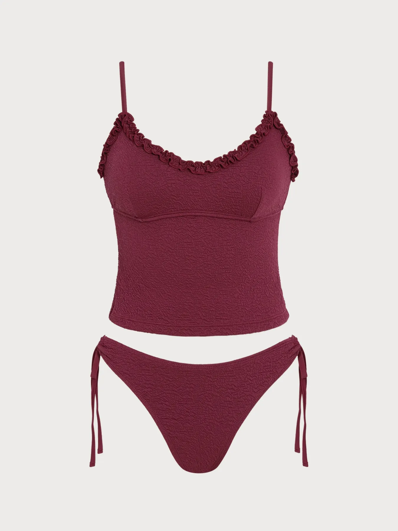 Brick Red Solid Ruffle Tankini Set sold by Samiol