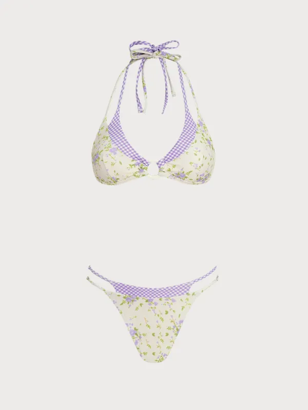 Purple O-Ring Contrast Fake Two-Piece Bikini Set made by Samiol