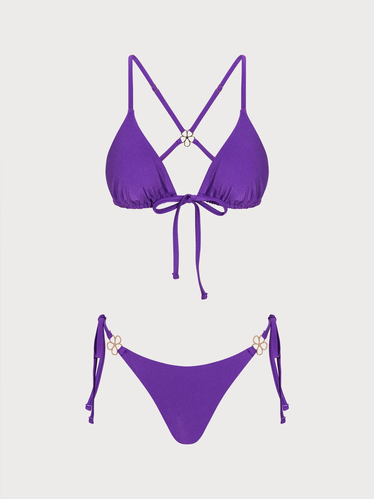 Purple Solid Retro Flower Bikini Set sold by Samiol product image thumbnail 2