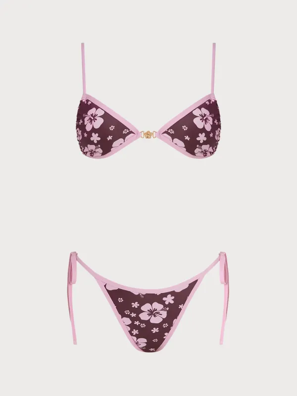 Coffee Floral Contrast Bikini Set made by Samiol