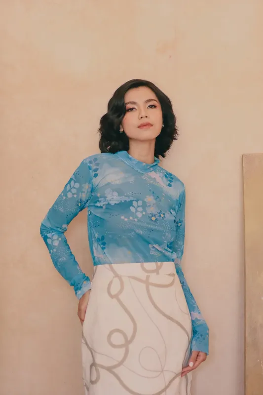 CALLA X ADINIA MESH TOP IN BLUE sold by CALLA THE LABEL