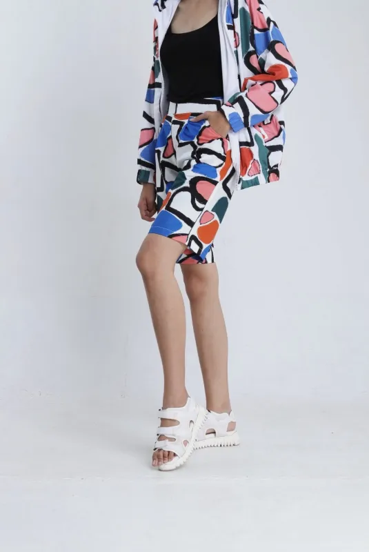 ABSTRACT WHITE BERMUDA PANTS sold by CALLA THE LABEL