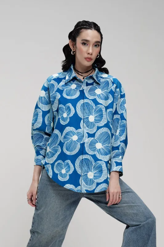 Karmen Corduroy Long Shirt - Blue made by CALLA THE LABEL