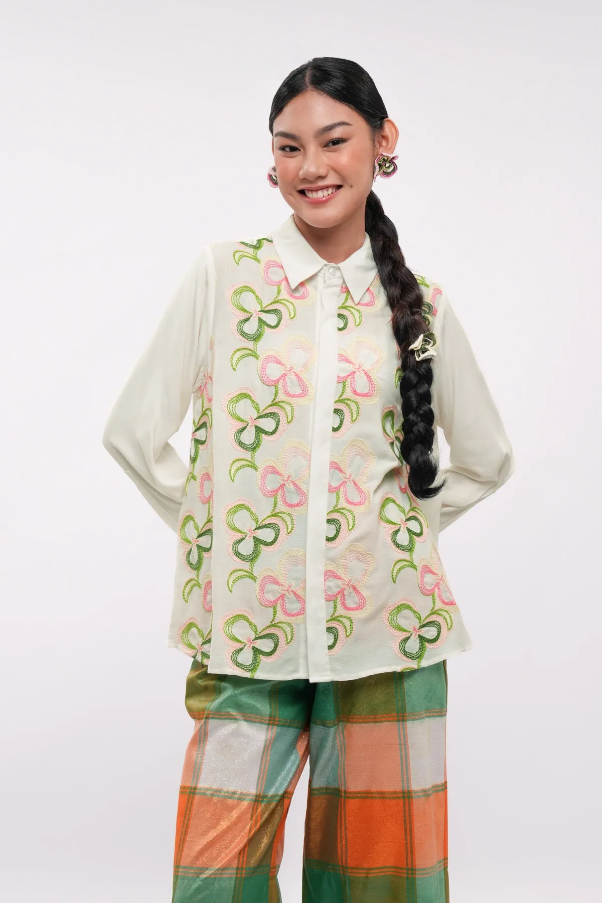 Averin Embroidery Shirt - Milk sold by CALLA THE LABEL