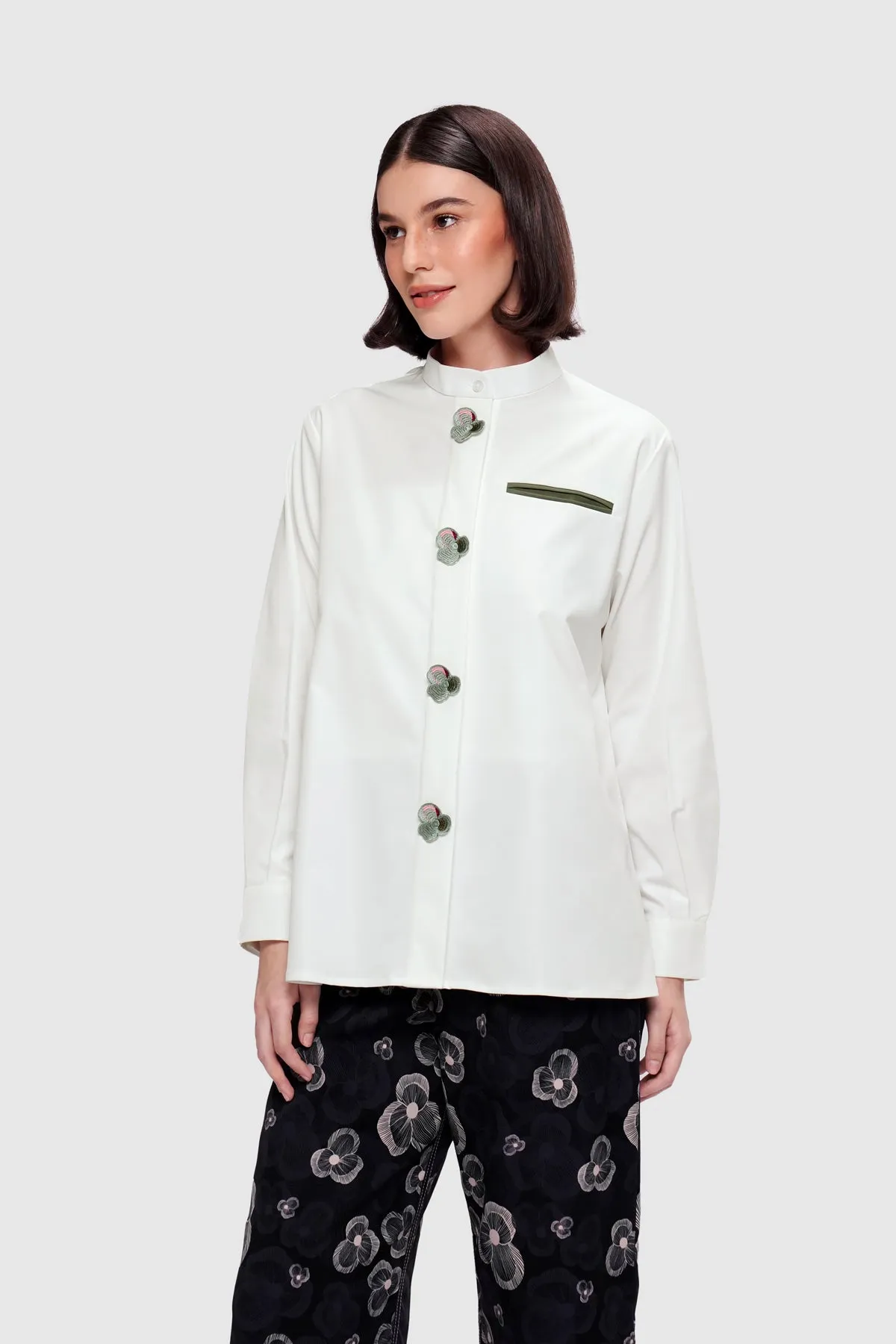 Pansy Embroidery Shirt - Cloudy sold by CALLA THE LABEL