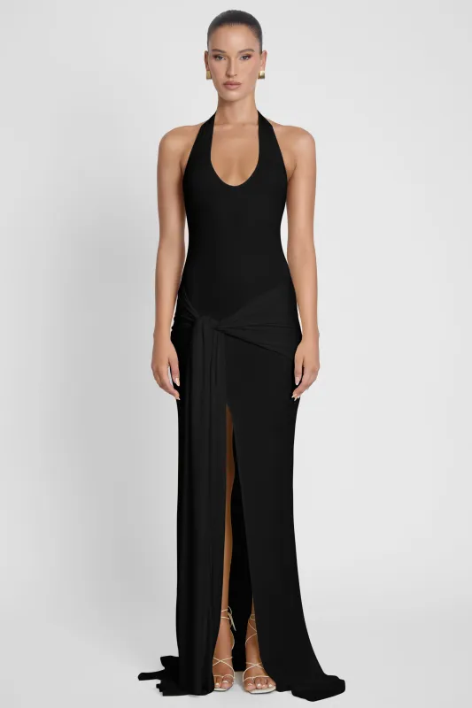 Heaven Halter Jersey Knot Maxi Dress - Black sold by LEAU