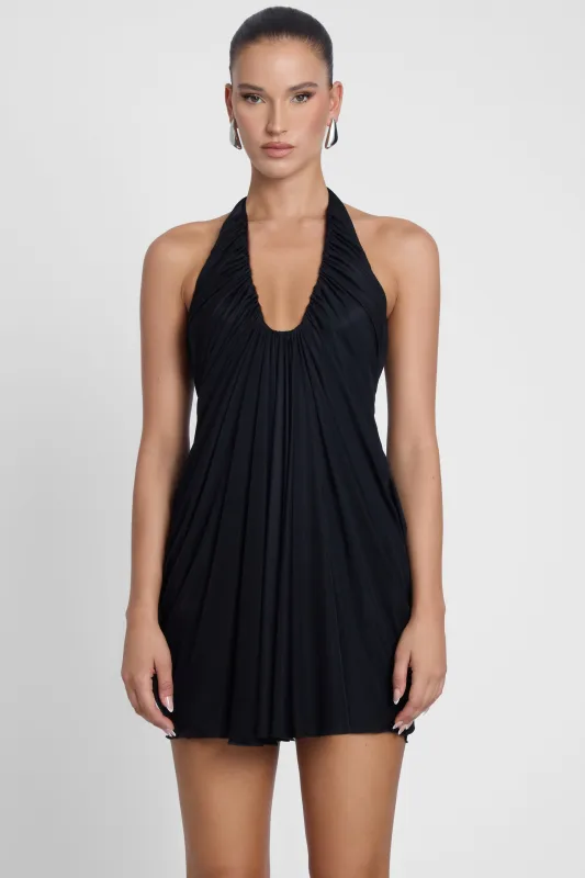 Odyssey Drape Mini Dress - Black sold by LEAU
