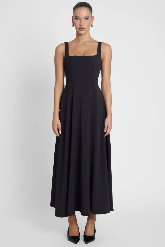 Serenity Square Neck Corset Midi Dress - Black sold by LEAU