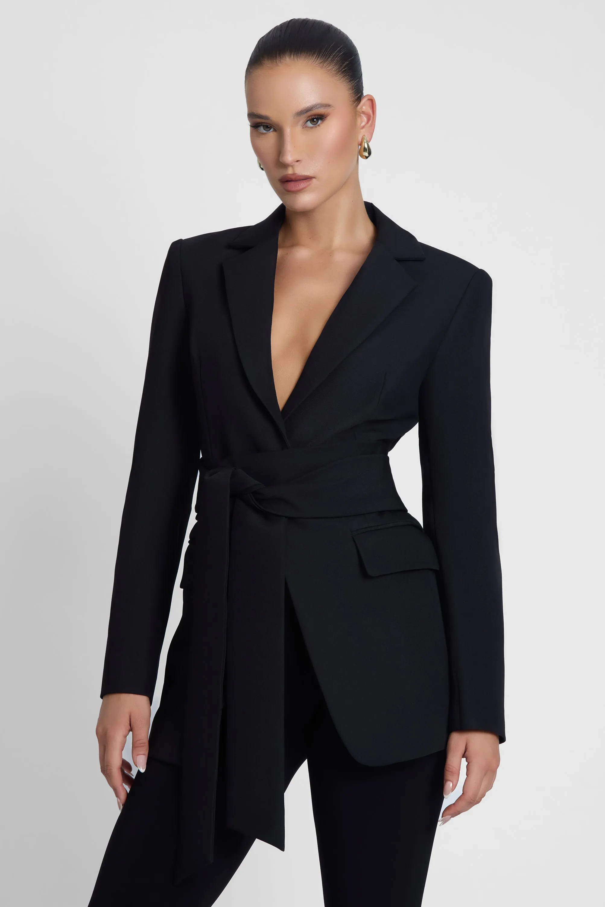 Classic Column Tailored Belted Blazer - Black sold by LEAU product image thumbnail 4