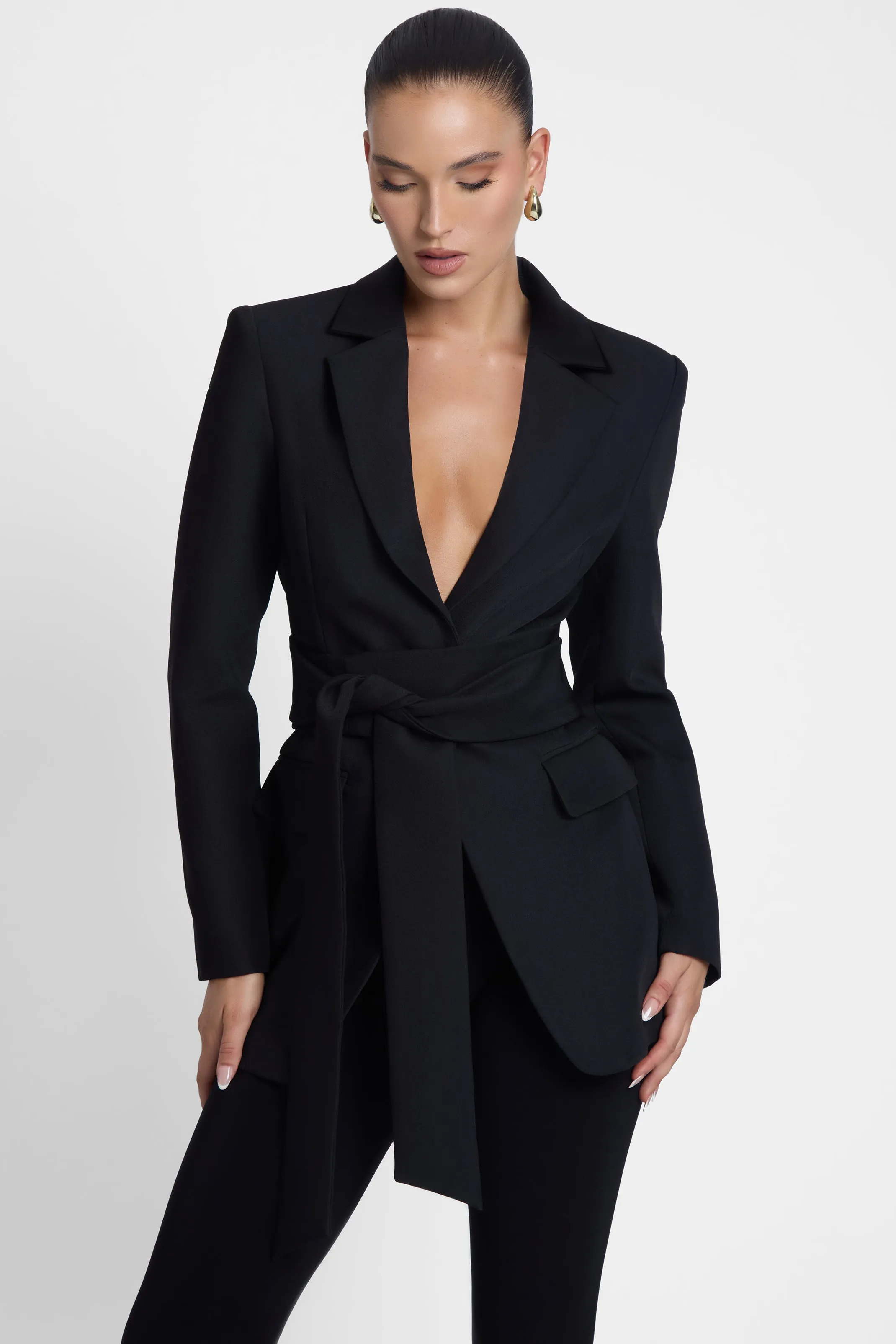 Classic Column Tailored Belted Blazer - Black sold by LEAU product image thumbnail 3