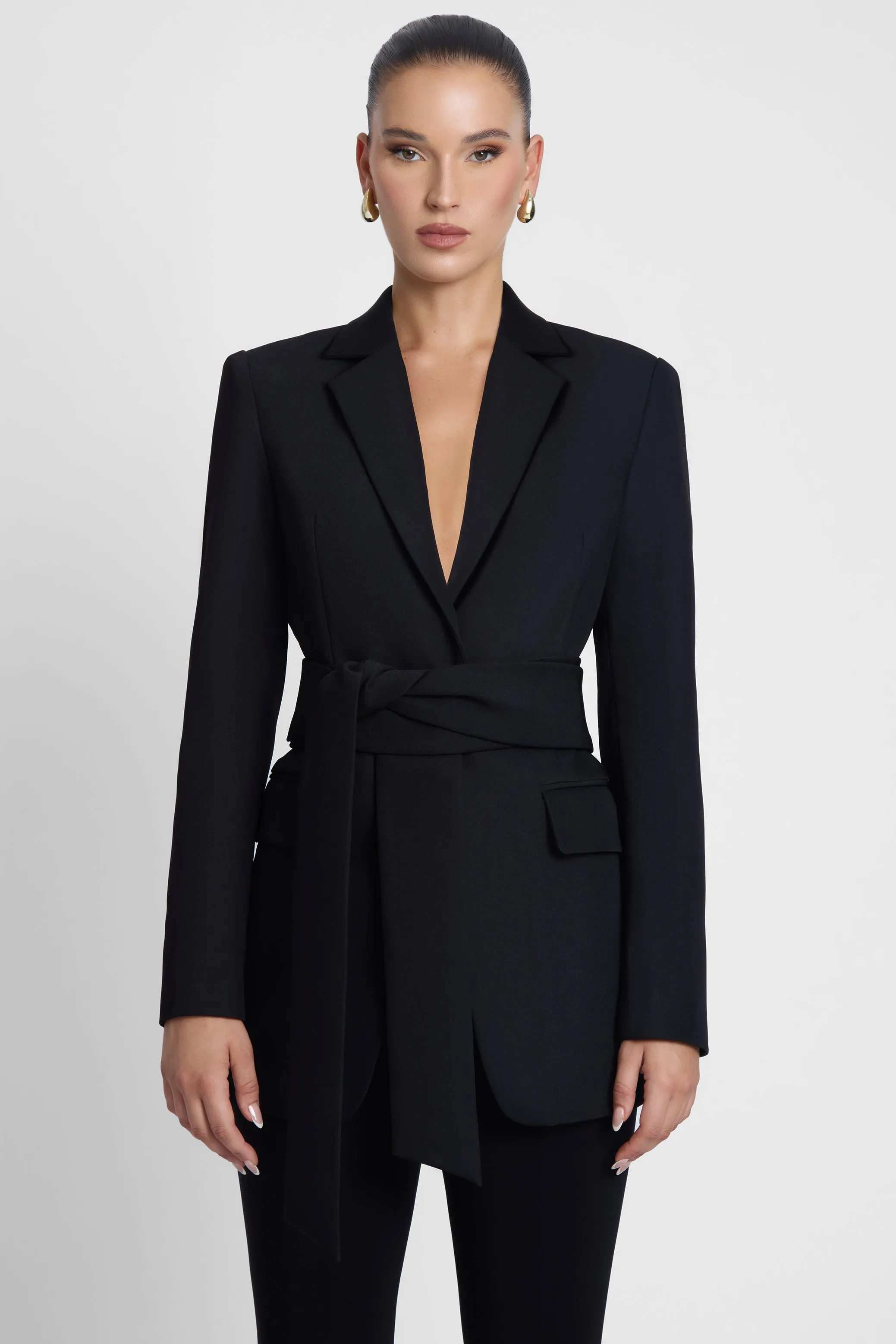 Classic Column Tailored Belted Blazer - Black sold by LEAU