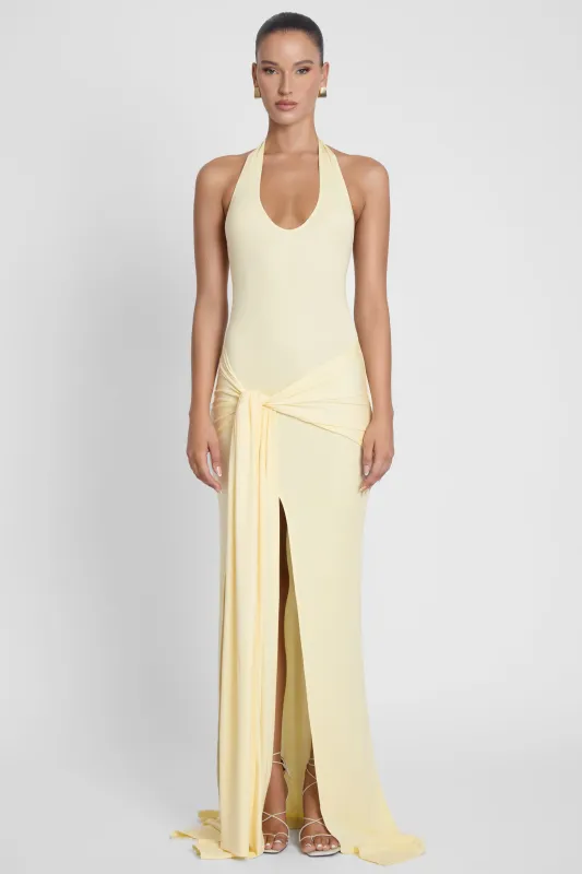 Heaven Halter Jersey Knot Maxi Dress - Yellow sold by LEAU