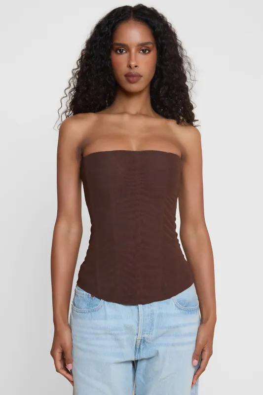 Muse Mesh Corset Top - Chocolate Brown sold by LEAU