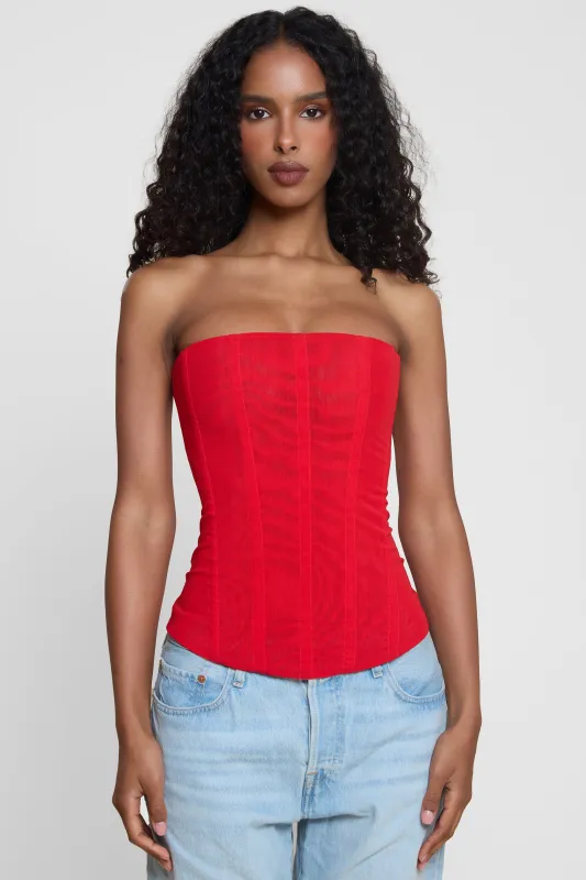 Muse Mesh Corset Top - Red made by LEAU