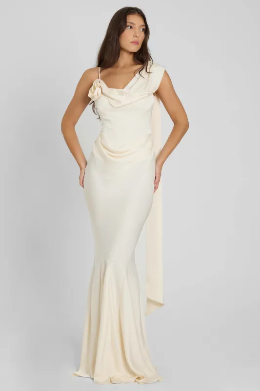 Celine Corset Drape Satin Gown - Ivory made by LEAU